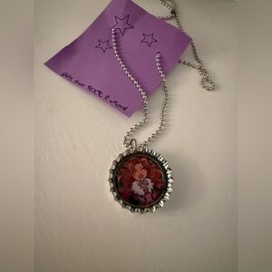Purple Star Bottle Cap Pendant Necklace with Werewolf Character Art